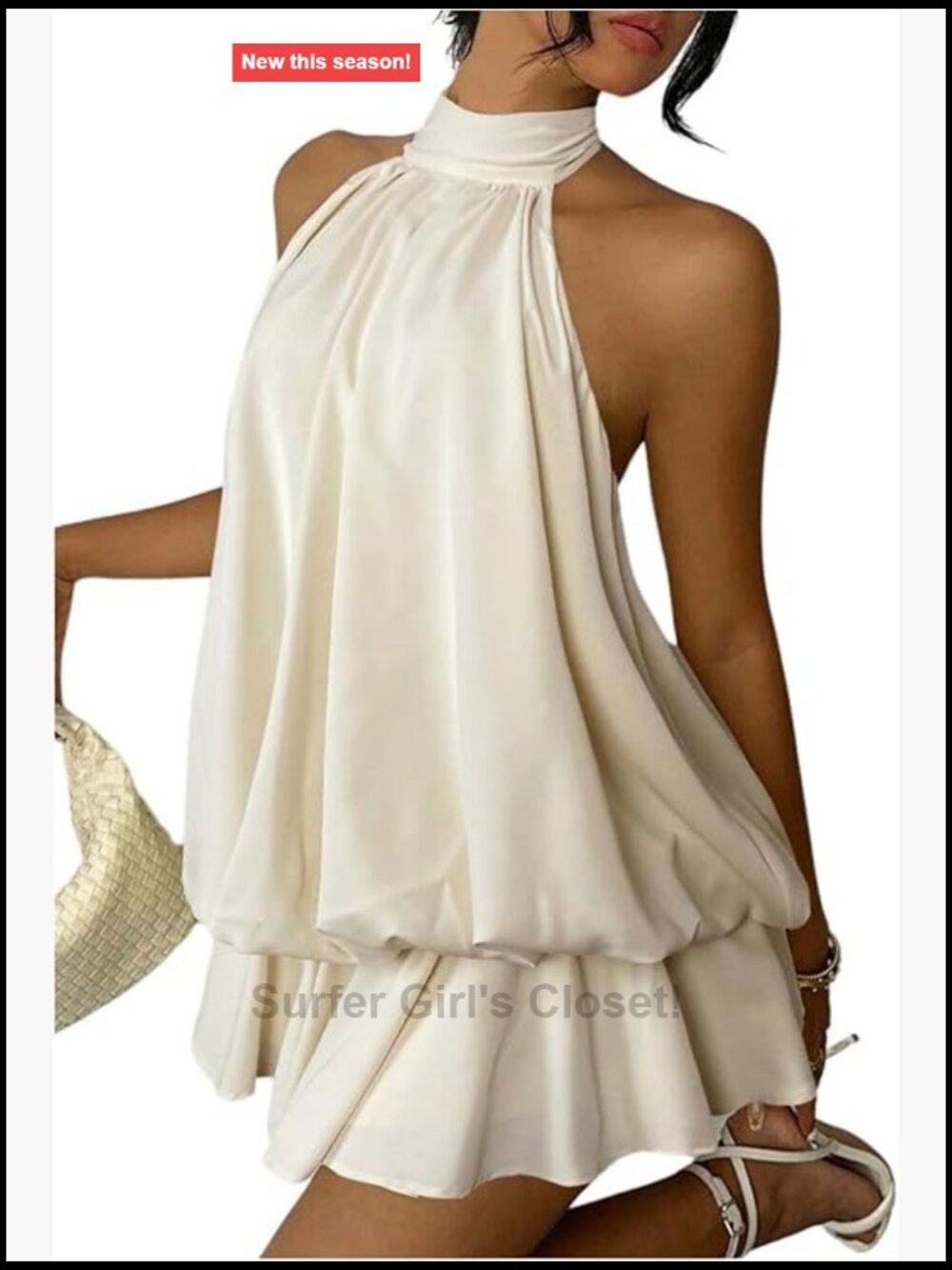 Women's Halter Summer Mini Dress Ruffle Backless Bubble Party Short Dress
